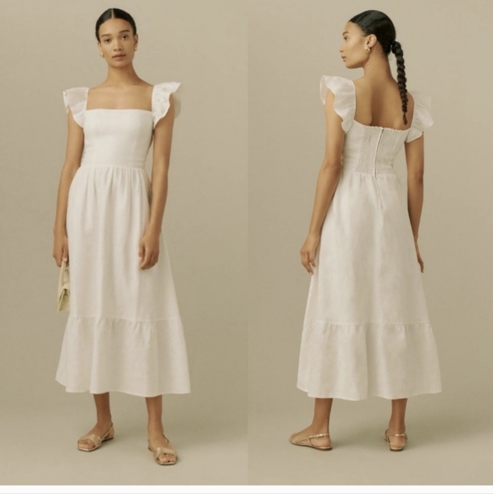 Reformation Lucila White Linen Midi Dress Size 2